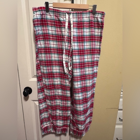 Gillian & O’Malley Red White  Plaid Flannel Pajamas Button Down Top Pants Sz L - Picture 10 of 16